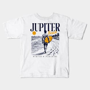 Vintage Surfing Jupiter Beach, Florida // Retro Surfer Sketch // Surfer's Paradise Kids T-Shirt